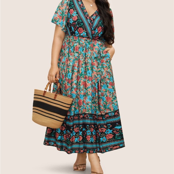 BloomChic Teal and Red Floral Maxi Dress - Picture 2 of 10